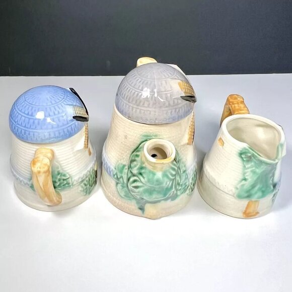 Vintage Ceramic Windmill Tea Set Made in Japan Hand Painted Teapot Sugar Creamer - Picture 8 of 14